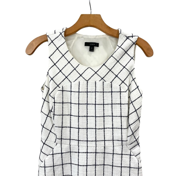 * J. Crew White and Navy Windowpane Tweed Sleeveless Fit and Flare Dress Size 4P - Picture 5 of 7